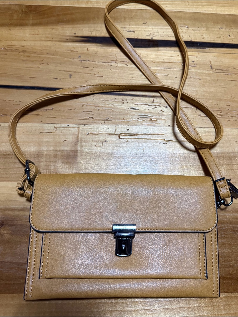 Classic Tan Crossbody Bag with Silver Hardware